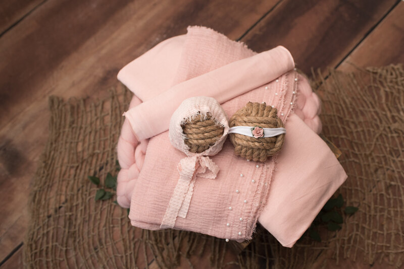 Blush pink wrap, backdrop set, headband and bonnet