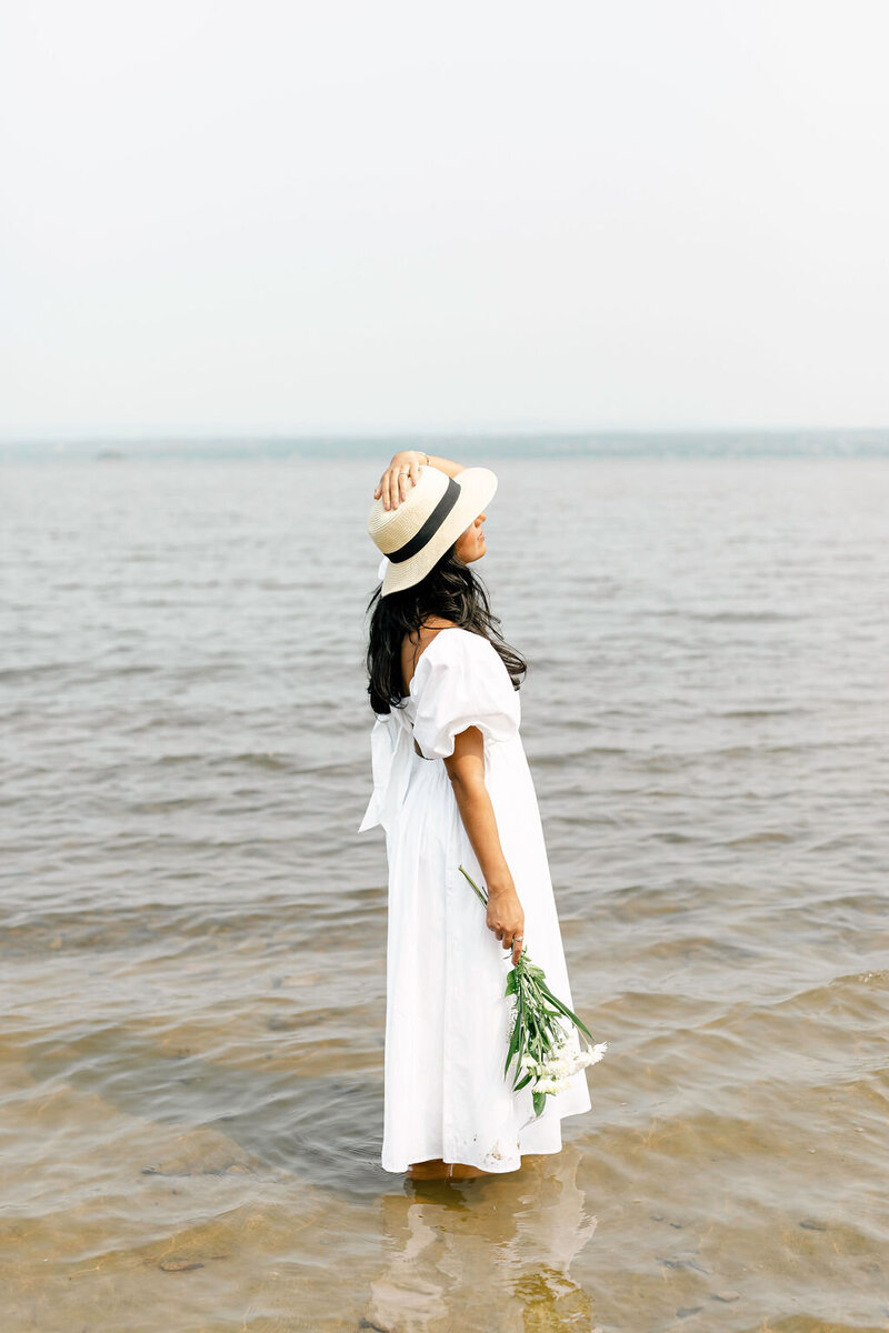Woman in White Dress on Beach