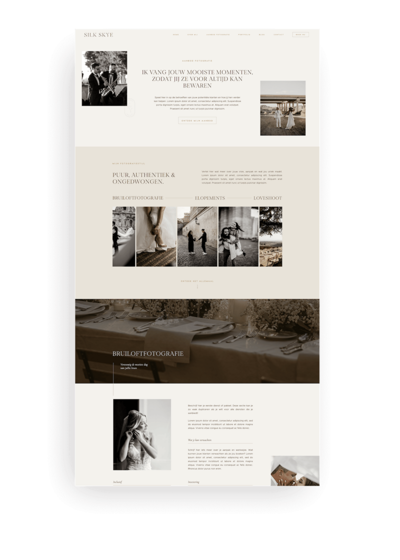 Elegante Showit website template voor trouwfotografen