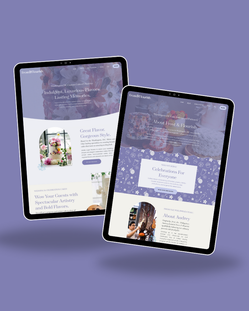 custom squarespace website design for Frost and Flourish, a Washington DC Cake Bakery and Patisserie