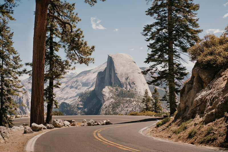 Iconic view of Half Dome, Yosemite  from road