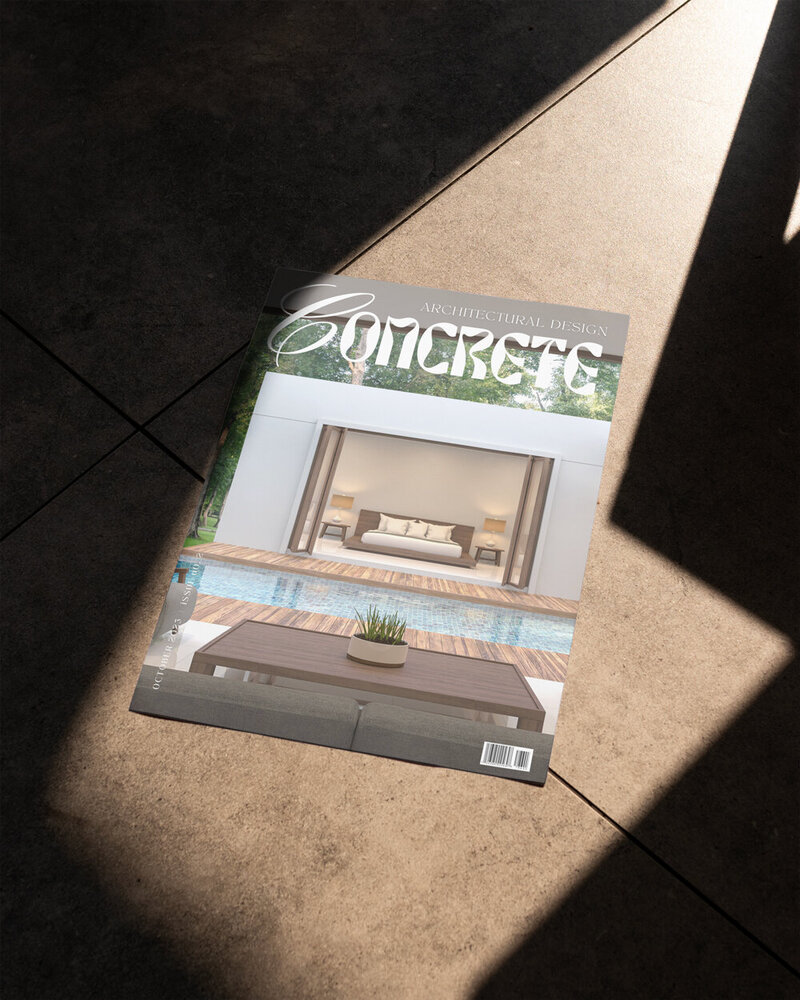 concrete magazine sits on a floor with natural light shining down on it from an open door.