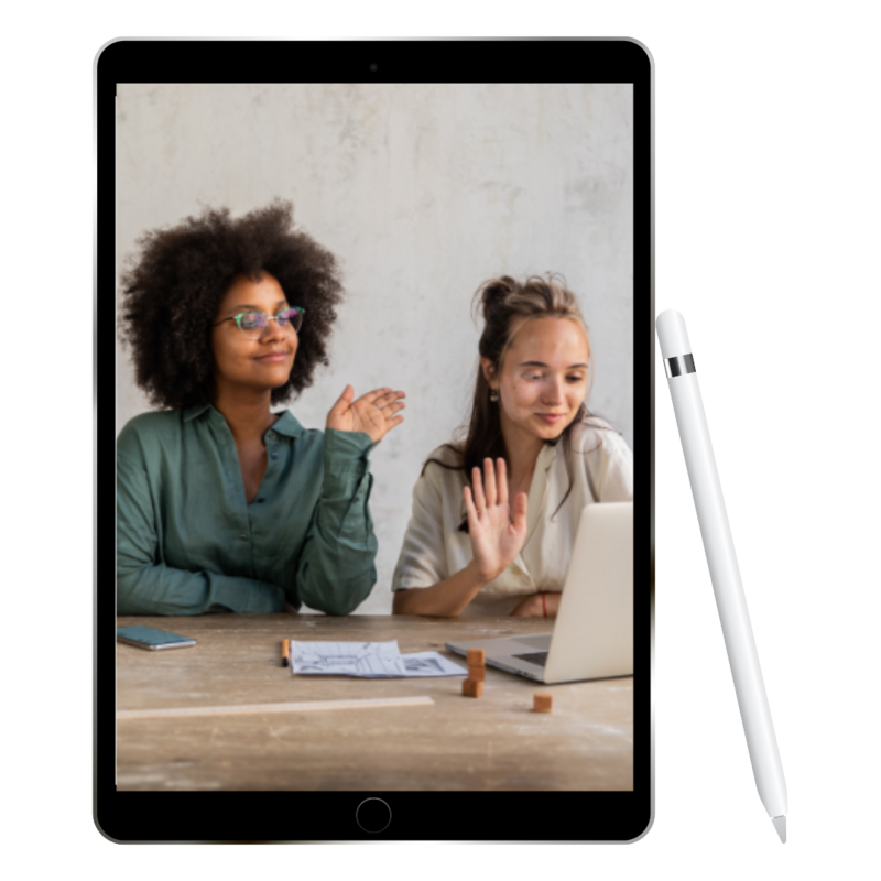 ipad with two women on screen