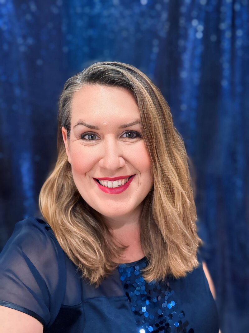 Caroline Morey Destination Wedding Photographer Self Portraits In Studio Working Blue top Blue Sequin Backdrop IMG_9348