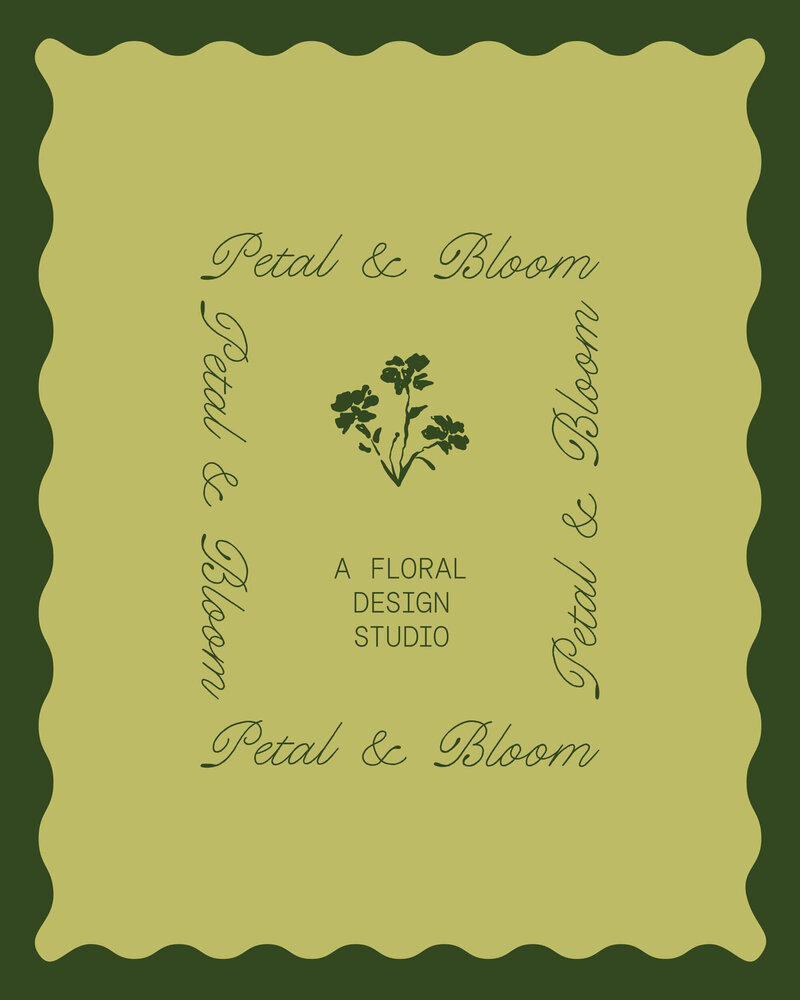 a square logo design on a green background with a dark green wavy border