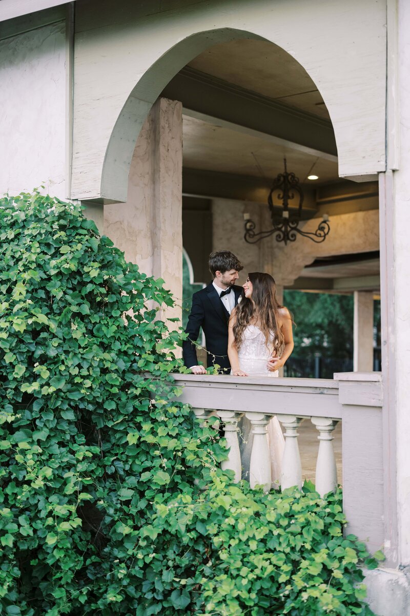 bride and groom looking at each other at villa antonia