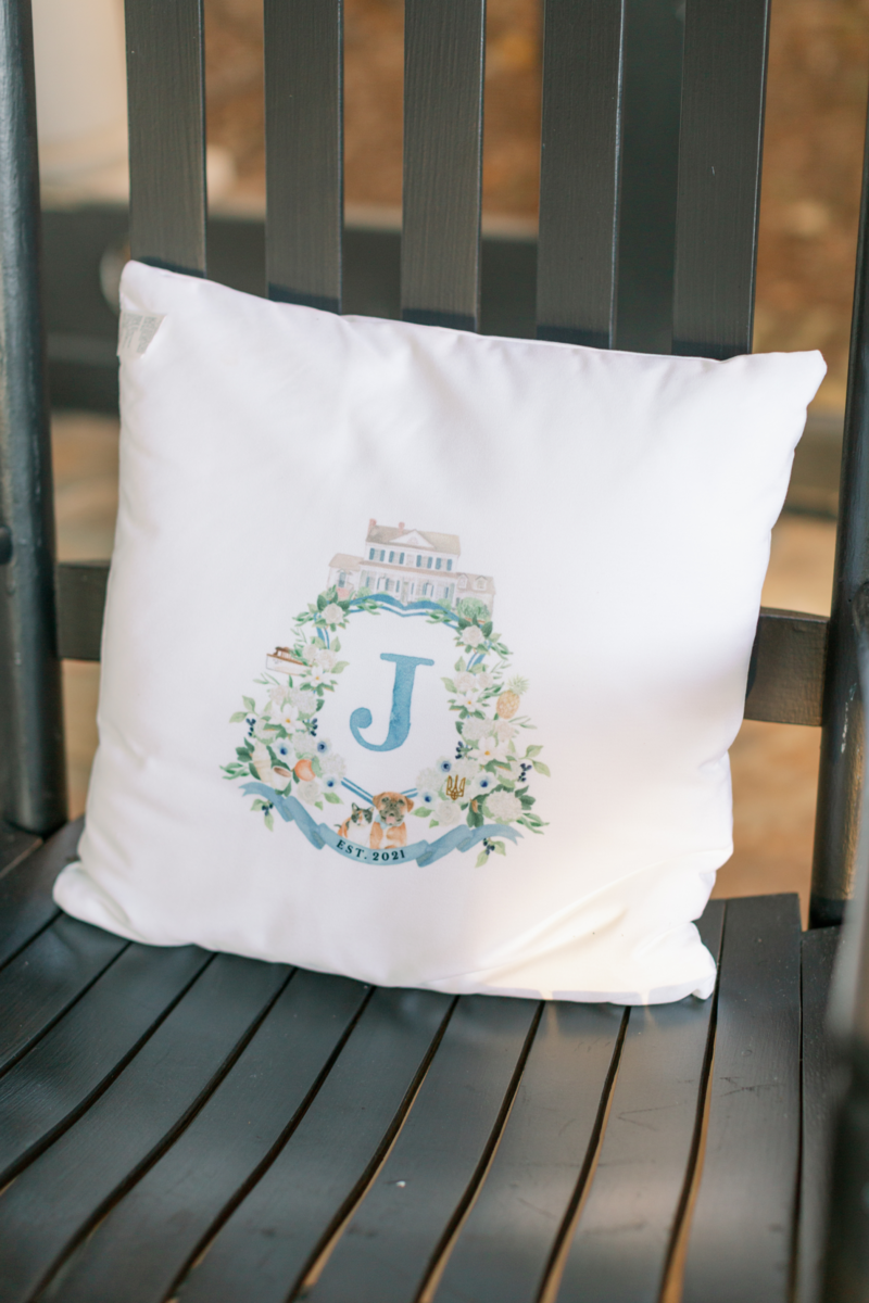 watercolor-crest-pillow-Legare-Waring-House-wedding-TWD