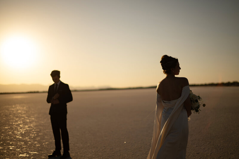 Bonneville Salt Flats Elopement with bride and groom