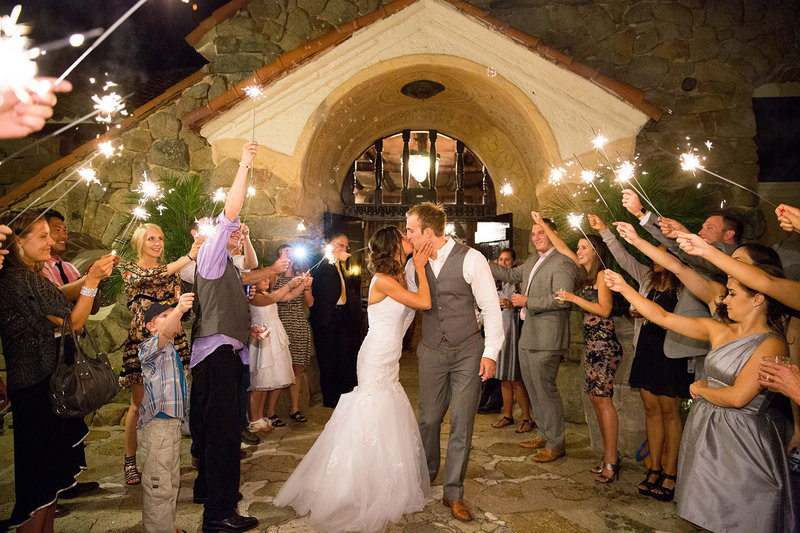bride and groom with sparklers