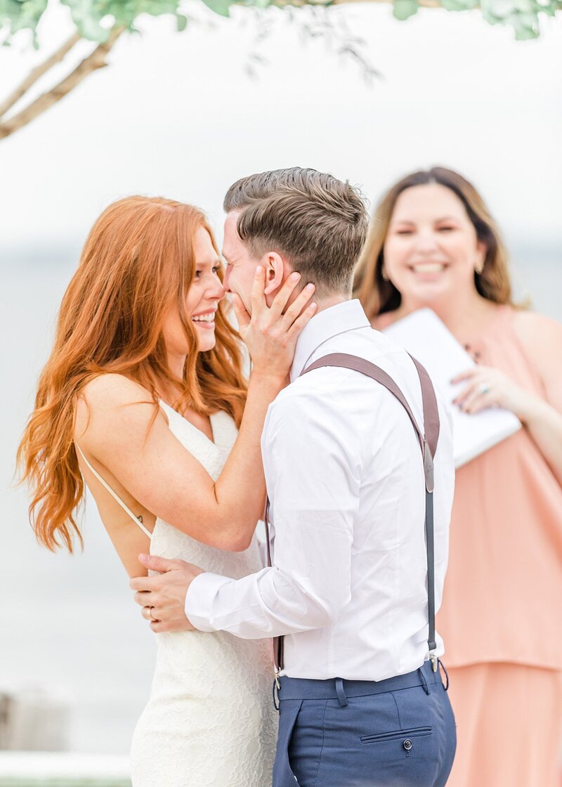 Bride and groom walk up memorial steps at their DC wedding