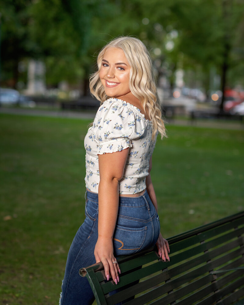 HS Senior girl on bench