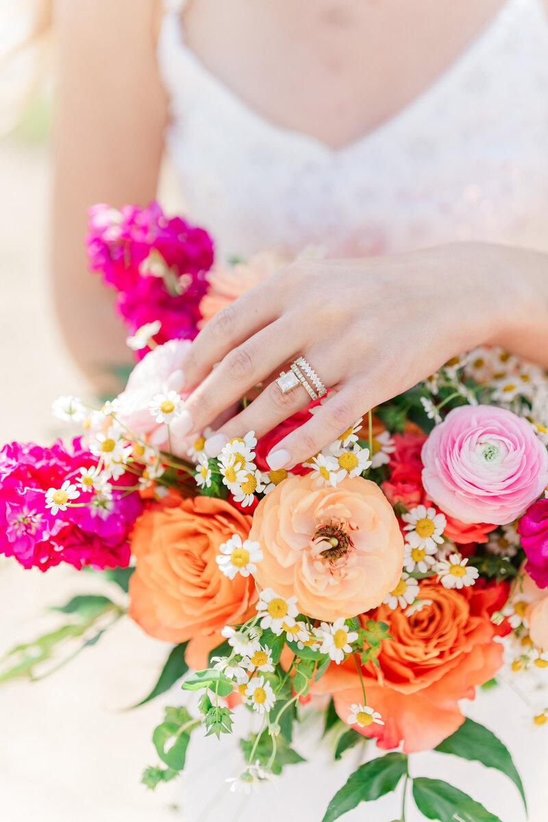 Lake Dillion Reservoir Colorado Elopement Wedding Mountain View Summer Pink and Orange Florals Sparkly Dress Light and Airy Elena Spraguer Photography0136