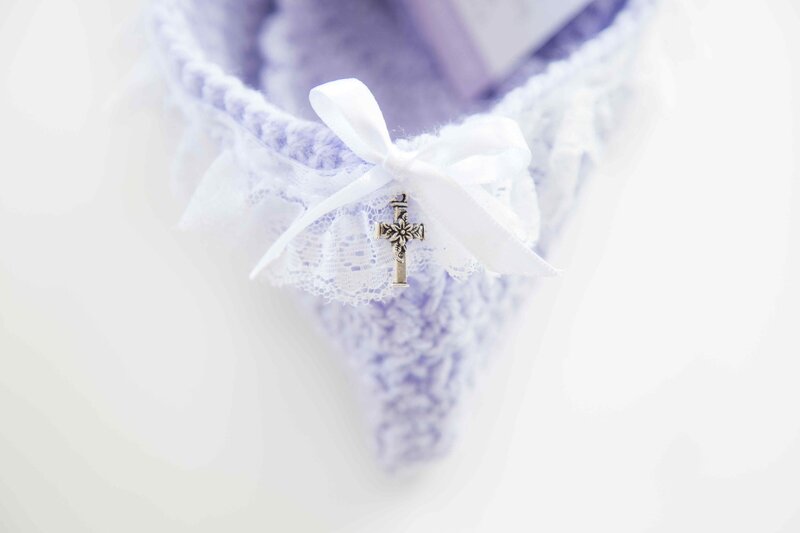 crochet purple cradle for stillborn bereavement