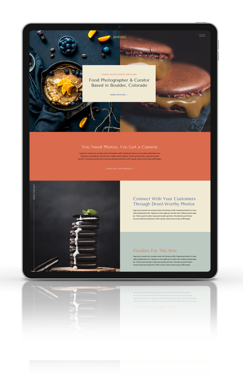 ipad mockup of showit template home page