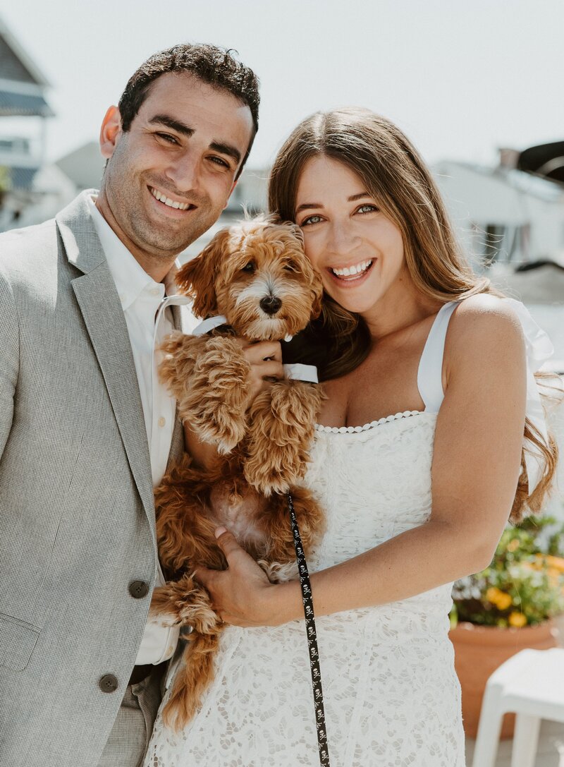 Newlyweds with their dog at Los Angeles elopement