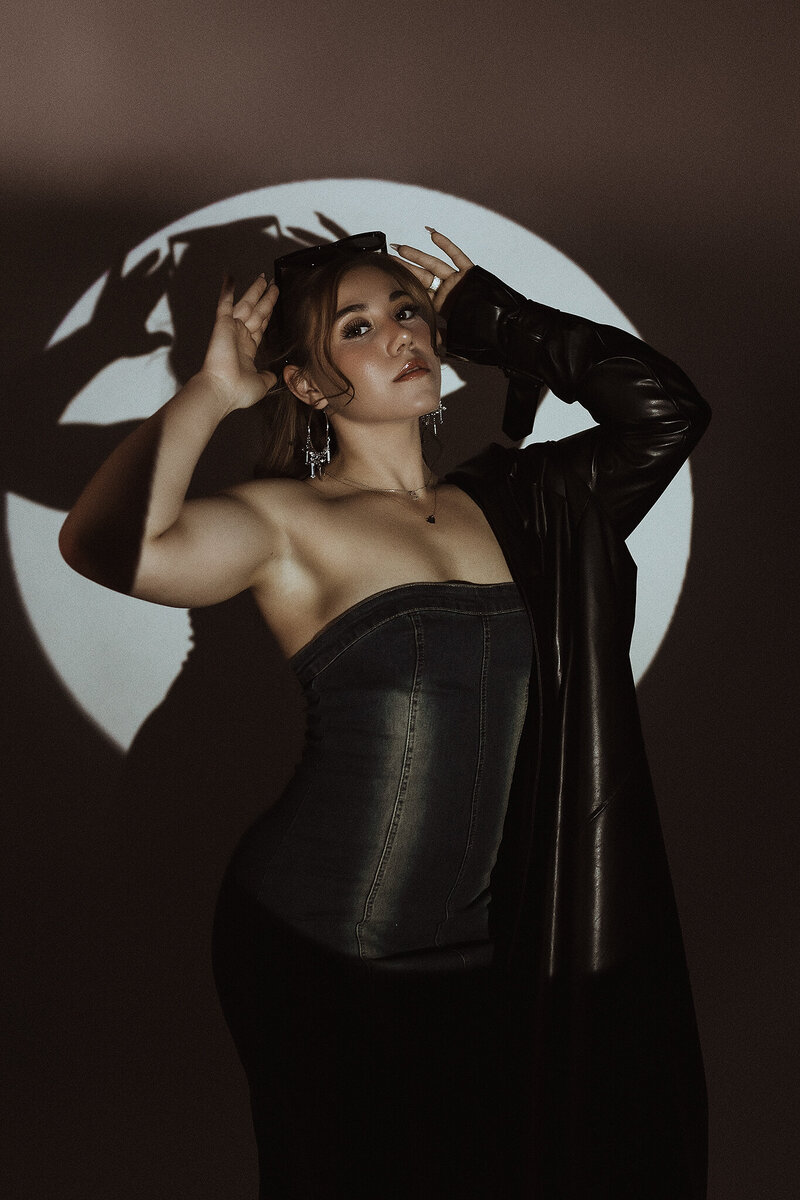 boudoir shower pulling on shirt