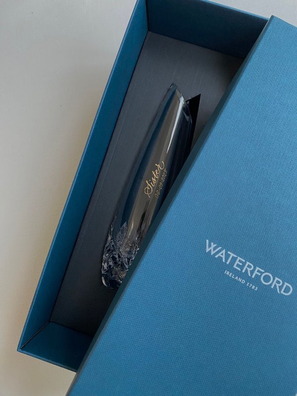 hand engraved waterford crystal glass in blue box