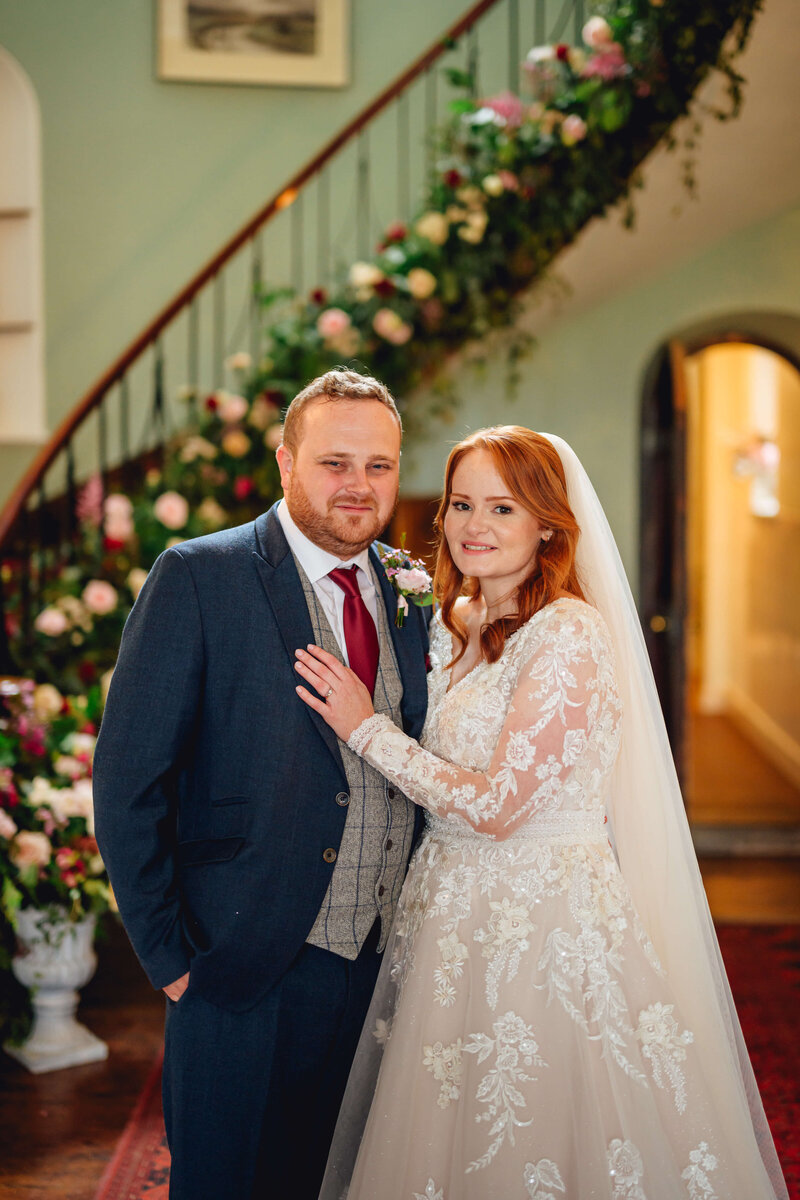 Bride in front of the staircase at Homme House