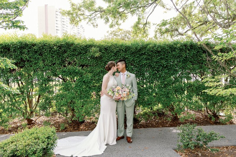 Bride and groom posing