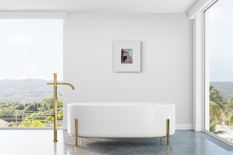 elevated+modern+bathroom+with+Lisa+Frank+Play+Date+original+Ashley+Trabue+painting