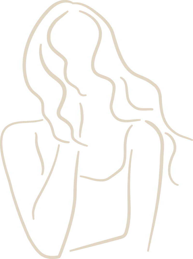 line illustration of woman with hand by face with hair flowing