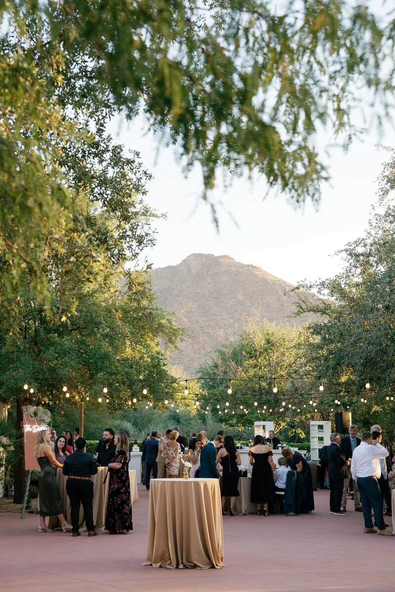 Wedding cocktail hour at El Chorro with mountains in background.