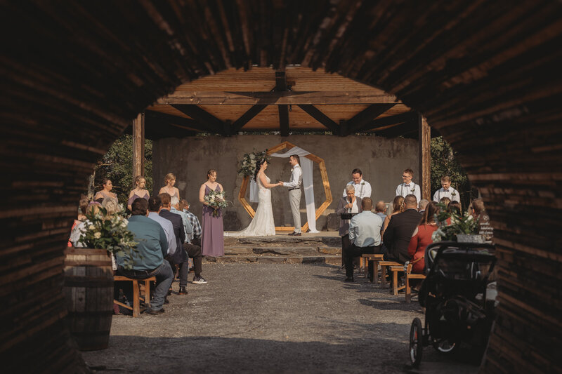 Bride and groom at sunset during their Obsidian Ridge wedding in Alberta