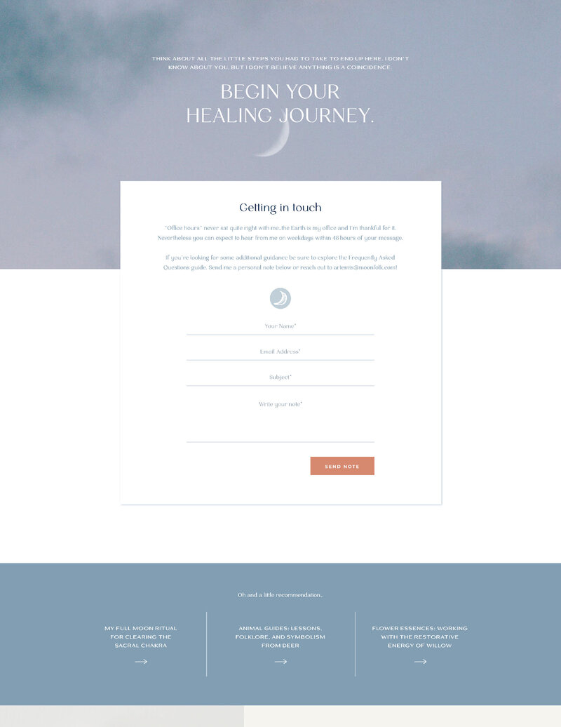 Contact page for Energetic Showit website template