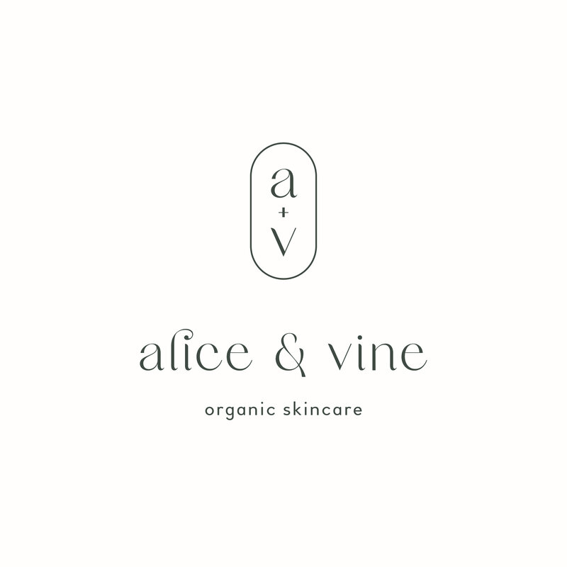 main logo design for alice and vine skincare brand