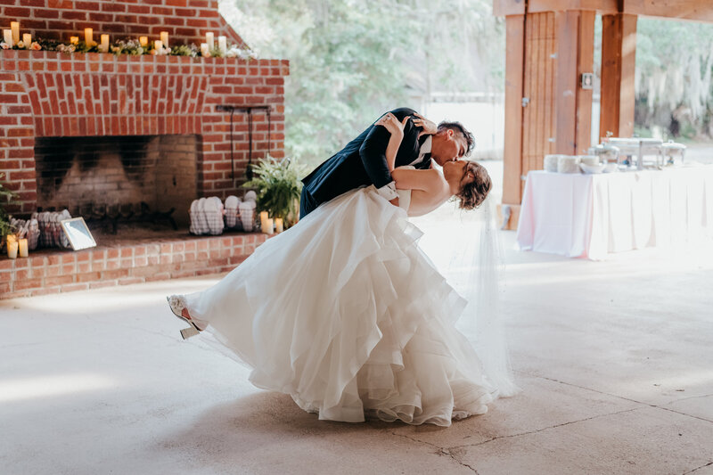 bride and groom first dance at coastal discovery museum wedding