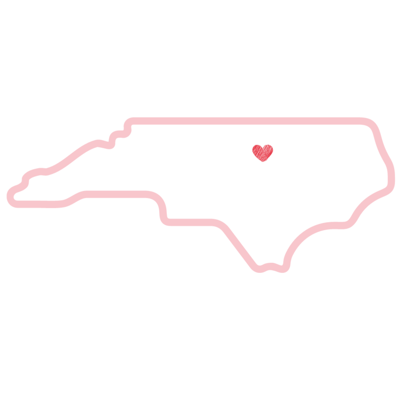 image of NC with heart over Raleigh, NC