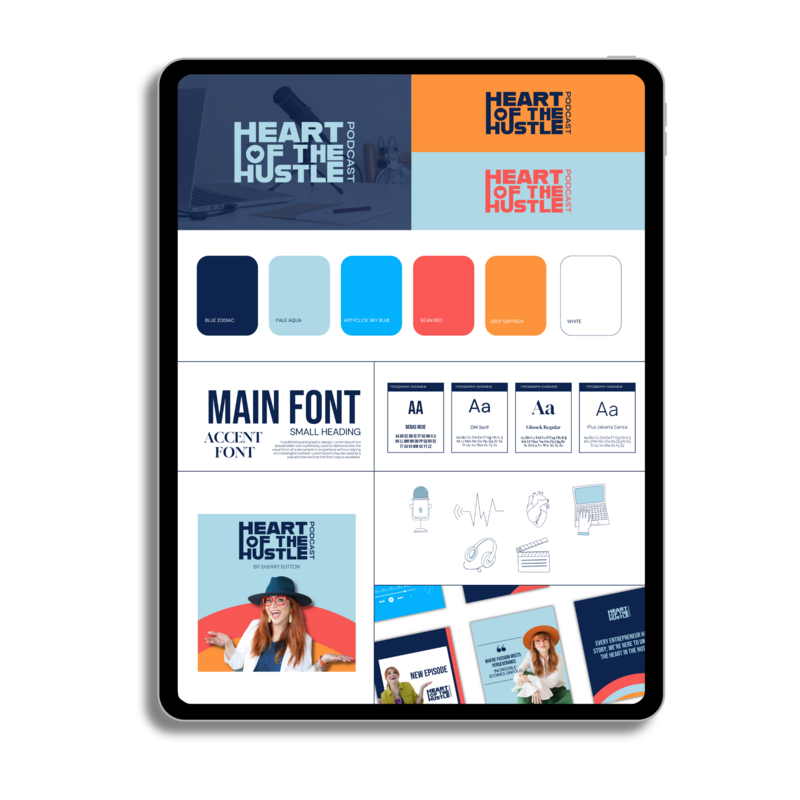 Professional small business branding displayed on iPad mockup with brand style guide