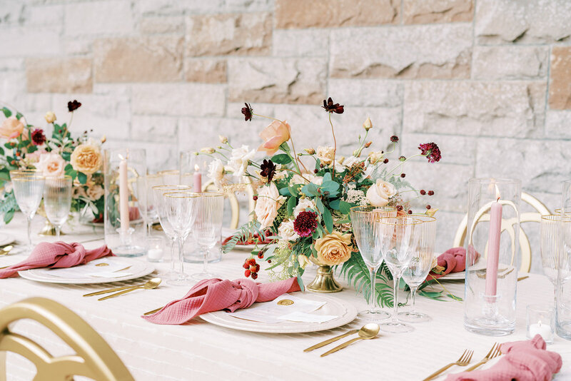 Jewel colored tablescape design for an elopement in the Irish countryside