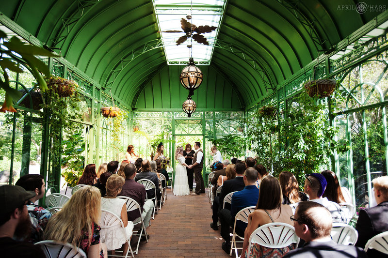 Green Solarium Woodland Mosaic Garden Wedding Ceremony at Denver Botanic Gardens in Colorado