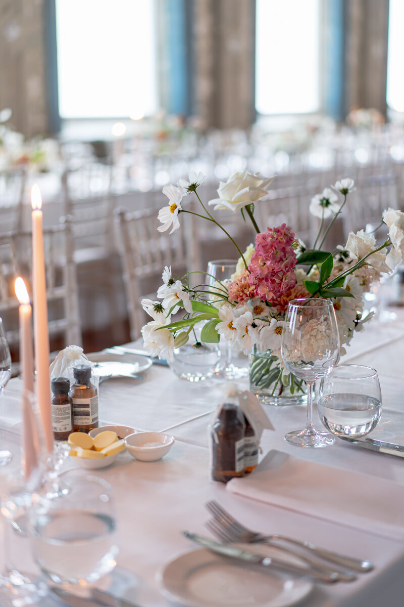 Wedding reception flowers at The George Ballroom