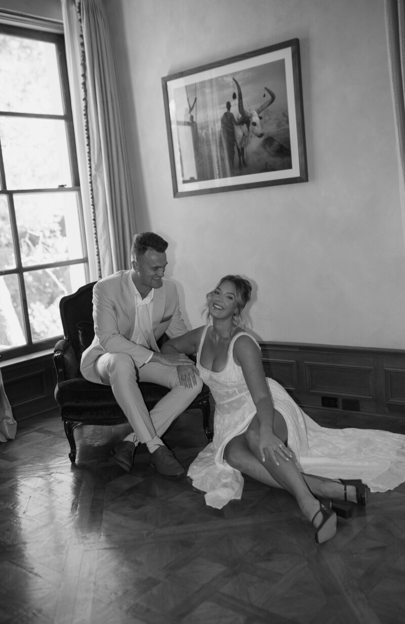 black and white portrait of destination wedding couple