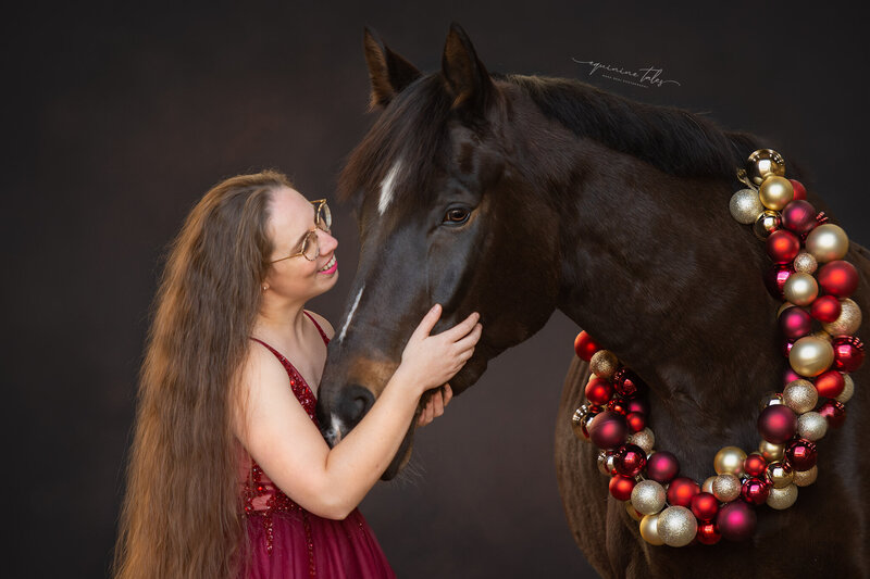 Kerst foto van paard & mens
