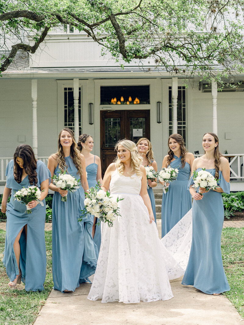 bridesmaids in light blue dresses
