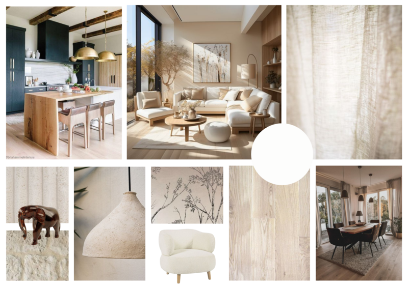 planche d'ambiance pour une maison en matières naturelles