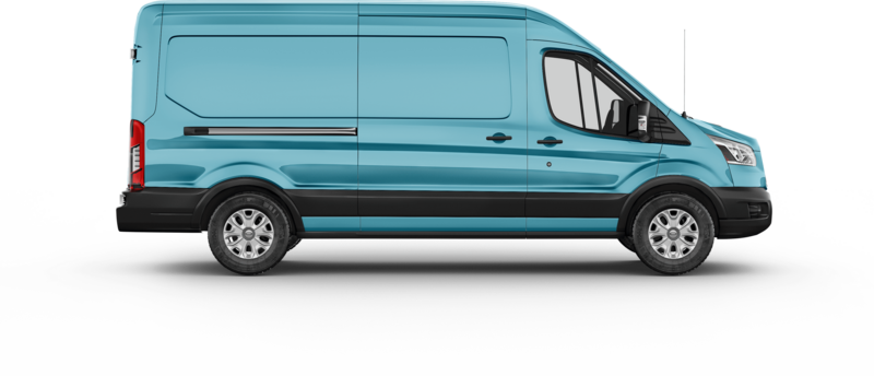 The passenger side of a white Transit van covered in blue to indicate full coverage