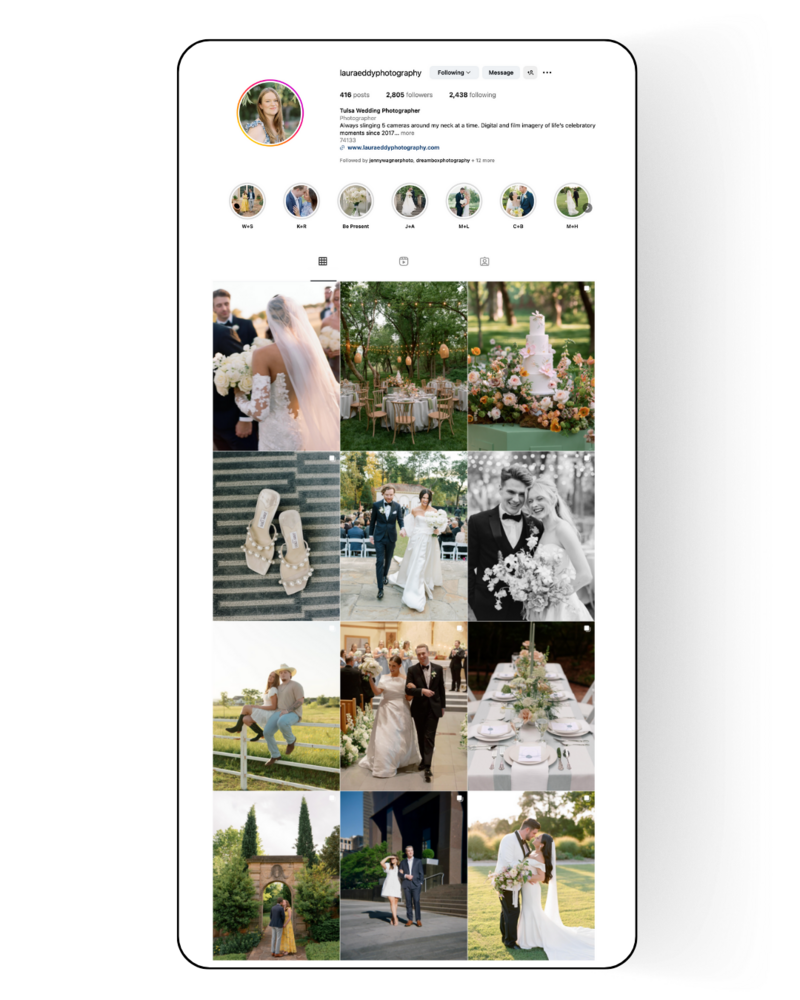 Instagram Grid curation service for wedding photographer