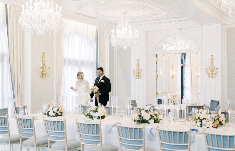 Indiana_Michigan_Wedding Planner_Hotel Carmichael_Carmel Indiana_Wedding Day Editorial_Reception Area_Wedding Decor_Flowers_The Couple_Bride & Groom