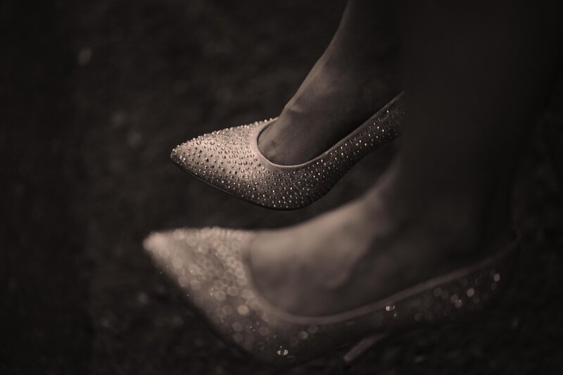 Two sparkly high heeled shoes in Nashville Printers Alley