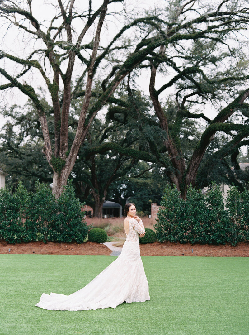 Elegant bridal portrait taken at The Gilmour in Baton Rouge, Louisiana, captured on film by Morgan Alysse, Louisiana film photographer.