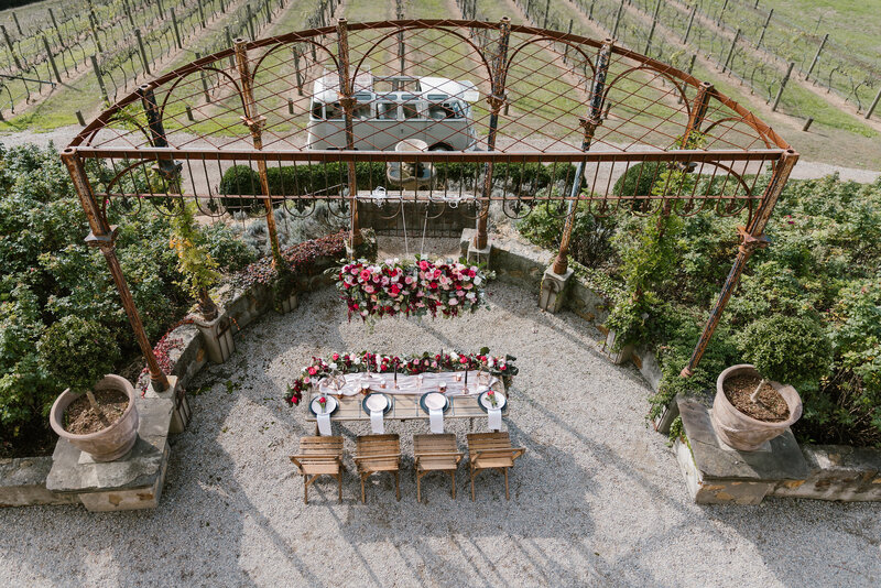 Tuscan wedding venue in Melbourne Australia with floral canopy
