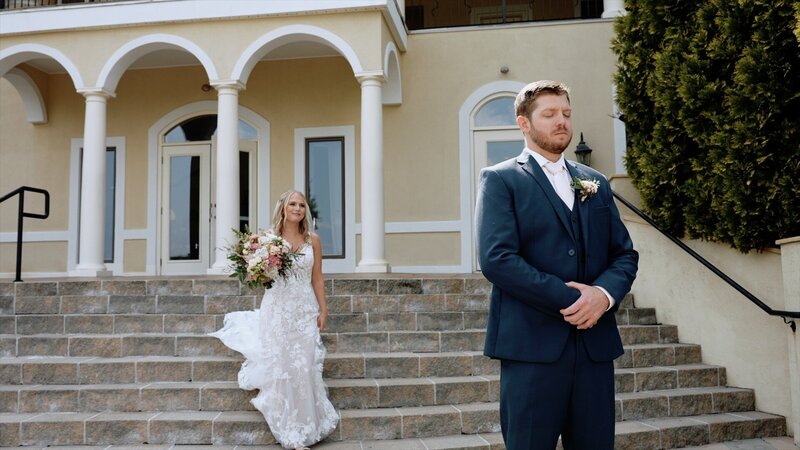 Wedding first look at Cross Keys Vineyard, Mt Crawford, VA