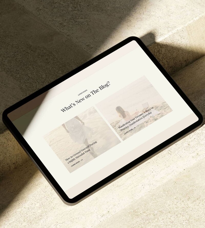 ipad mockup of a life coach website blog section