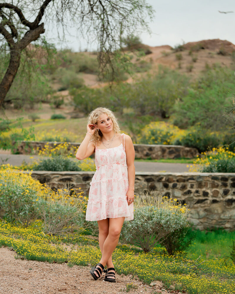 Cute senior portrait session with spring blooms at papgo park arizona