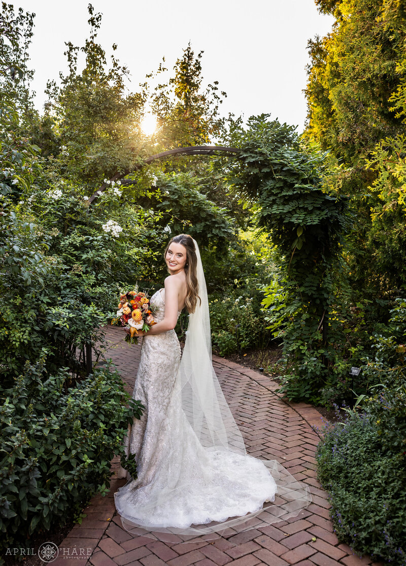 Bridal Portrait near the Romantic Gardens at Denver Botanic Gardens