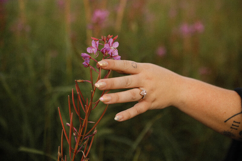 wildflowers and sapphire ring